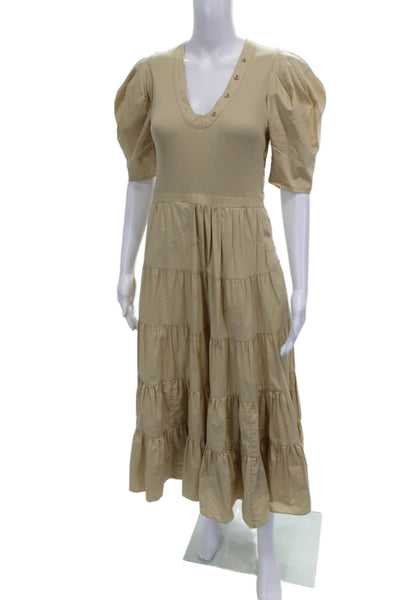 Ulla Johnson Womens Maxi Dress Beige V-Neck Half Sleeve Cotton Blend Zip Size S