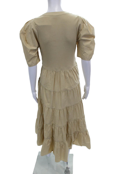 Ulla Johnson Womens Maxi Dress Beige V-Neck Half Sleeve Cotton Blend Zip Size S