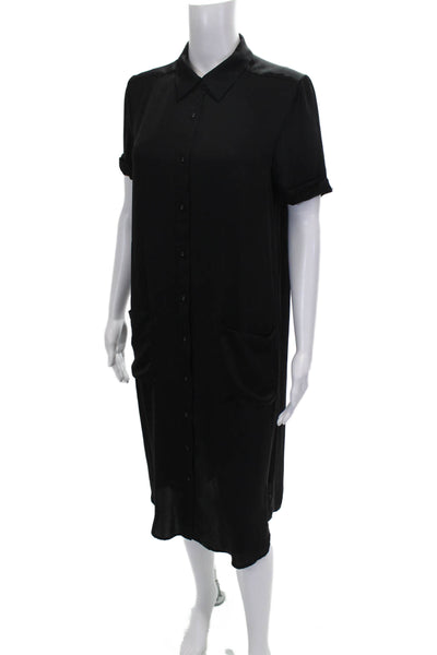 L'Academie Womens Shirt Dress Black Collared Button Short Sleeve Size S