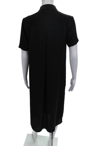 L'Academie Womens Shirt Dress Black Collared Button Short Sleeve Size S