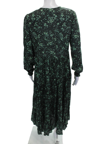 Zara Womens Maxi Floral Viscose Long Sleeve Round Neck Dress Black Size XS
