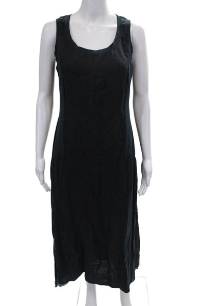 European Culture Women Tank Dress Black Cotton Scoop Neck Long Size S