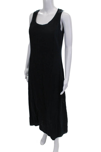 European Culture Women Tank Dress Black Cotton Scoop Neck Long Size S