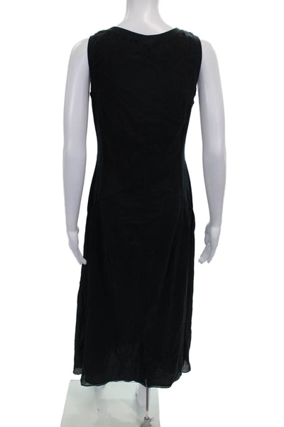 European Culture Women Tank Dress Black Cotton Scoop Neck Long Size S