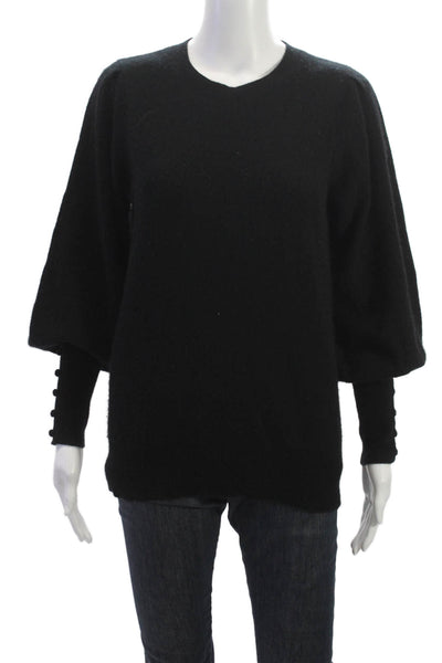 Aqua Cashmere Women Black V-Neck Pullover Sweater Long Sleeve Size M