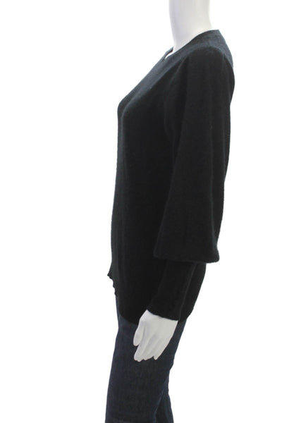 Aqua Cashmere Women Black V-Neck Pullover Sweater Long Sleeve Size M