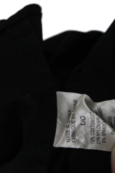 Theory Women Basic Button-Up Cotton Collared 3/4 Sleeve Black Top Size L