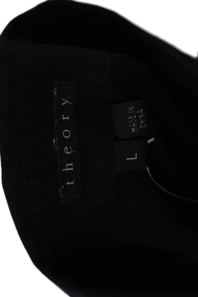 Theory Women Basic Button-Up Cotton Collared 3/4 Sleeve Black Top Size L