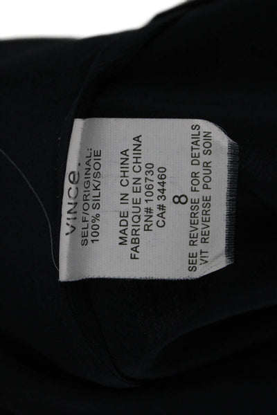 Vince Women Tunic Blouse Silk V Neck Long Sleeve Black Button Size 8