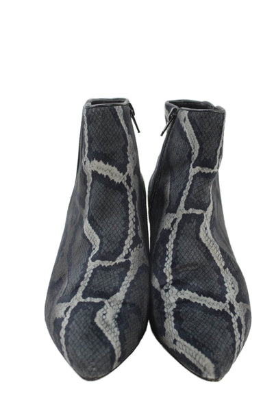 Footnotes Womens Side Zip Kitten Heel Snakeskin Print Booties Gray Size 7.5