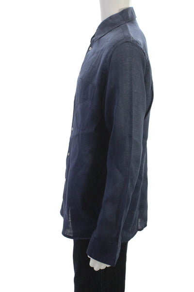 Europann Mens Linen Blue Button-Up Dress Shirt Long Sleeve Collared Size 3
