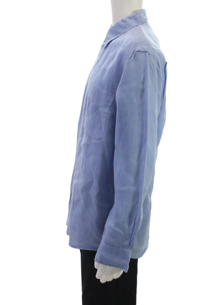 Europann Mens Linen Blue Button-Up Dress Shirt Long Sleeve Size 2