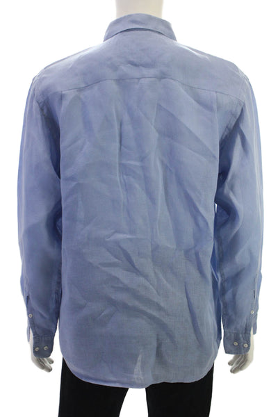 Europann Mens Linen Blue Button-Up Dress Shirt Long Sleeve Size 2