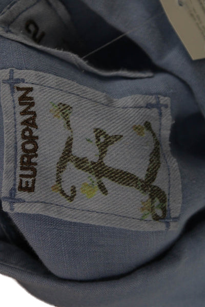 Europann Mens Linen Blue Button-Up Dress Shirt Long Sleeve Size 2