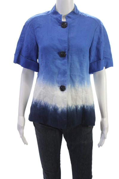 Lafayette 148 New York Women Linen Blend Colorblock Button-Up Coat Blue Size 8