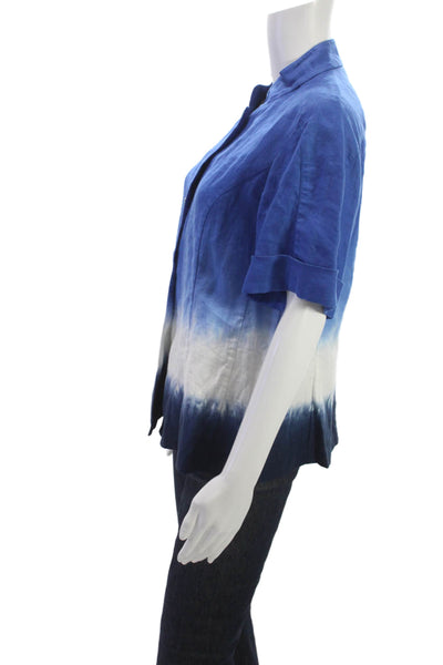 Lafayette 148 New York Women Linen Blend Colorblock Button-Up Coat Blue Size 8