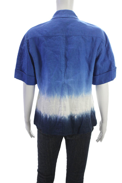 Lafayette 148 New York Women Linen Blend Colorblock Button-Up Coat Blue Size 8