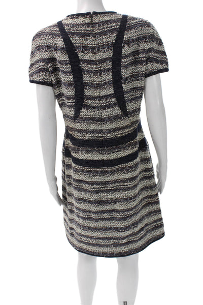 Chanel Women Sheath Dress Multicolor Striped Cotton Crew Neck Size 42
