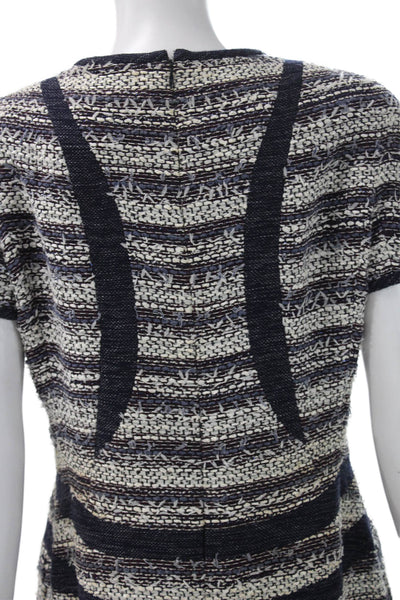 Chanel Women Sheath Dress Multicolor Striped Cotton Crew Neck Size 42