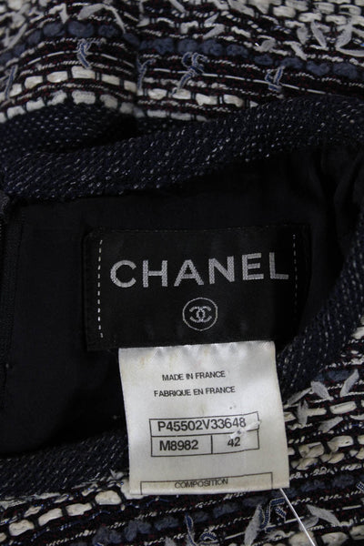 Chanel Women Sheath Dress Multicolor Striped Cotton Crew Neck Size 42