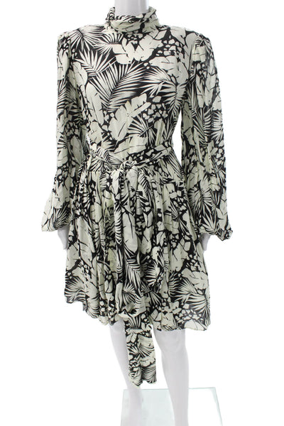 Saint Laurent Women Fit & Flare Black Floral Knee Dress Longsleeve Size 42