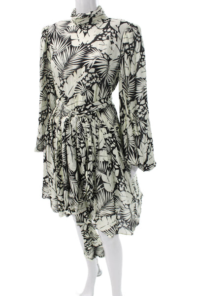 Saint Laurent Women Fit & Flare Black Floral Knee Dress Longsleeve Size 42