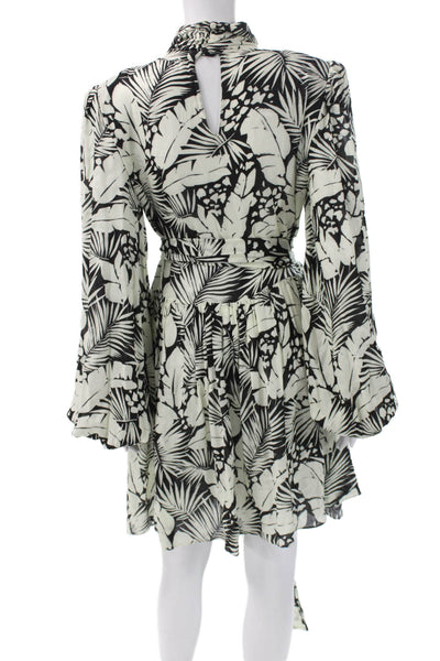 Saint Laurent Women Fit & Flare Black Floral Knee Dress Longsleeve Size 42