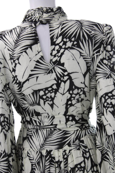 Saint Laurent Women Fit & Flare Black Floral Knee Dress Longsleeve Size 42