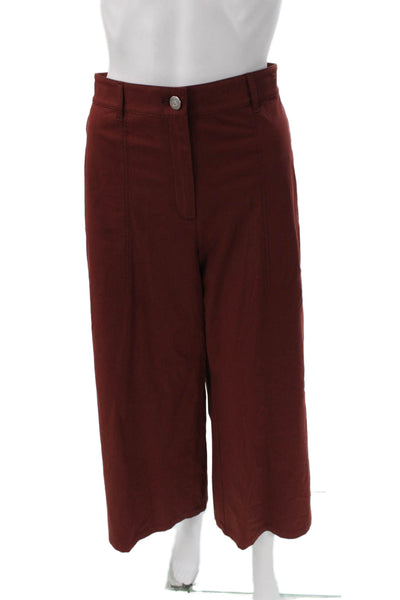 Lafayette 148 New York Womens Cropped Red Cotton Pants Button Size 12