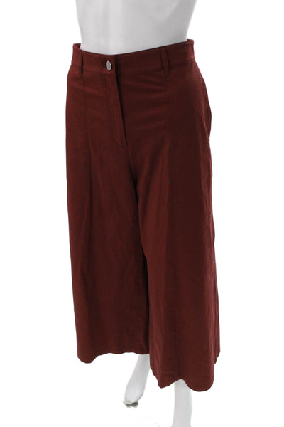Lafayette 148 New York Womens Cropped Red Cotton Pants Button Size 12