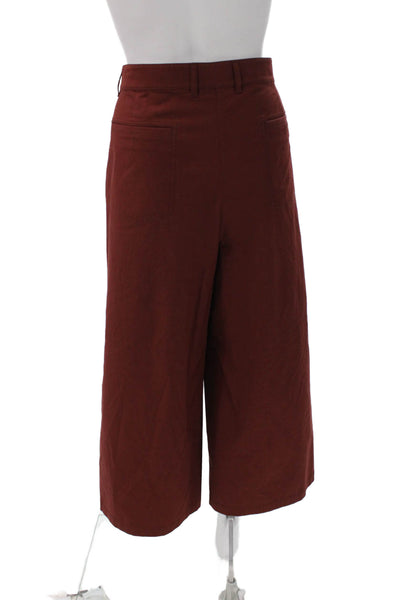 Lafayette 148 New York Womens Cropped Red Cotton Pants Button Size 12