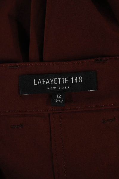 Lafayette 148 New York Womens Cropped Red Cotton Pants Button Size 12