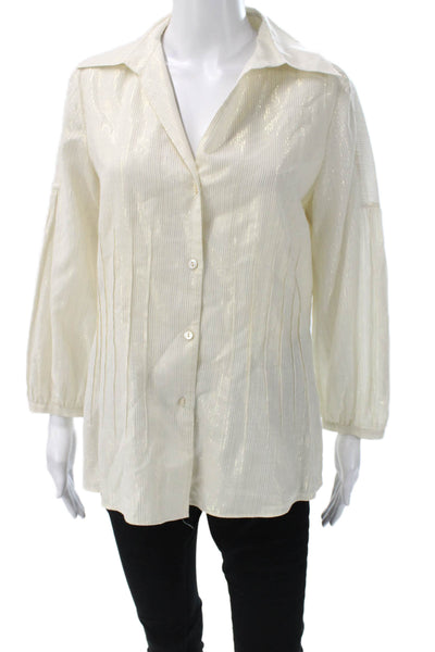 Lafayette 148 New York Womens Tunic Striped Ivory Cotton 3/4 Sleeve Size 10