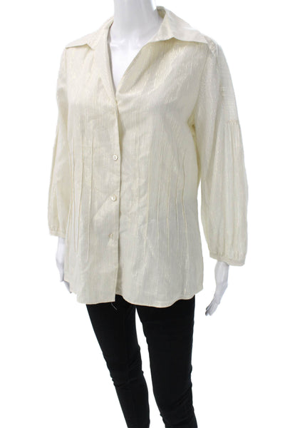 Lafayette 148 New York Womens Tunic Striped Ivory Cotton 3/4 Sleeve Size 10