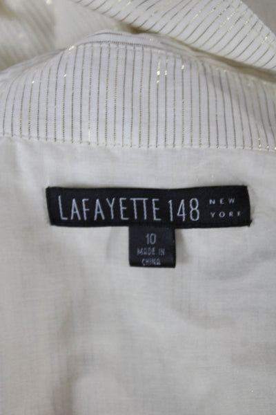 Lafayette 148 New York Womens Tunic Striped Ivory Cotton 3/4 Sleeve Size 10