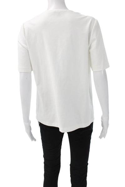 Lafayette 148 New York Women White Cotton Henley Short Sleeve T-Shirt Size L