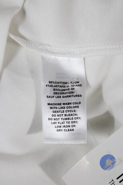 Lafayette 148 New York Women White Cotton Henley Short Sleeve T-Shirt Size L