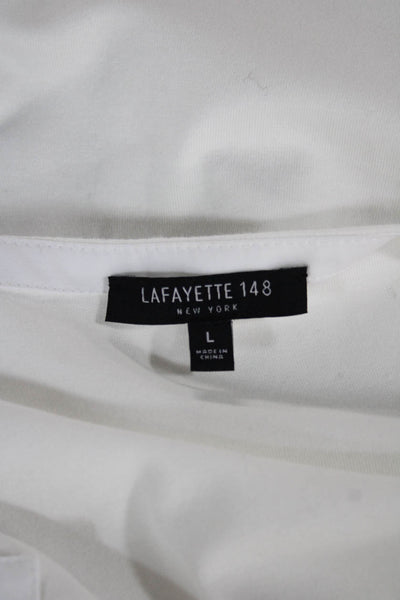 Lafayette 148 New York Women White Cotton Henley Short Sleeve T-Shirt Size L