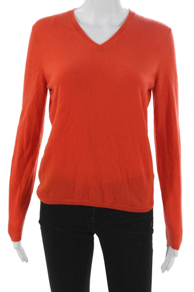 Manrico Cashmere Women Pullover Sweater V Neck Orange Long Sleeve Size S