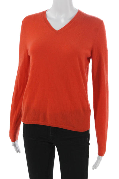 Manrico Cashmere Women Pullover Sweater V Neck Orange Long Sleeve Size S