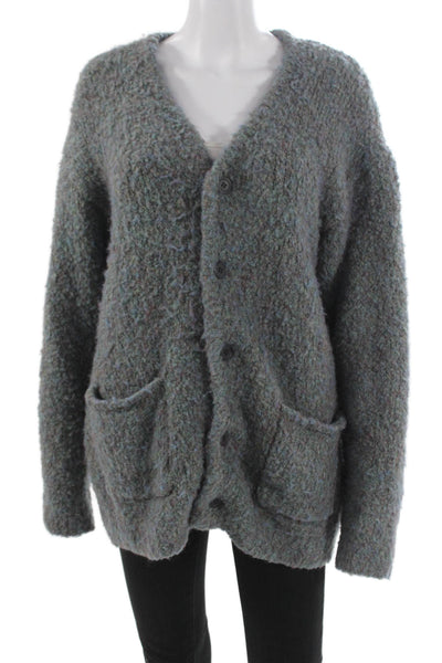 Zara Womens V Neck Cardigan Solid Gray Polyester Long Sleeve Size L