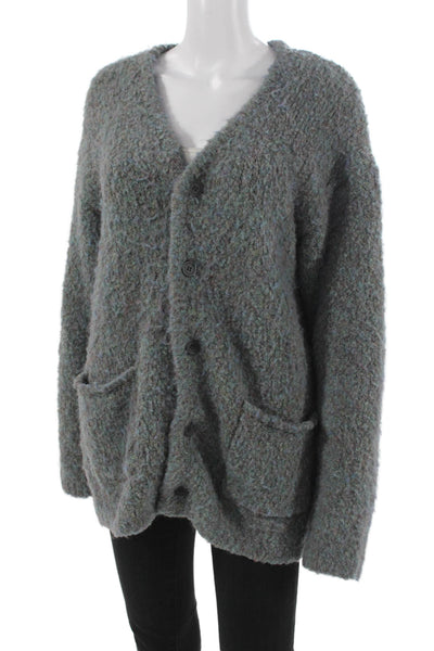 Zara Womens V Neck Cardigan Solid Gray Polyester Long Sleeve Size L
