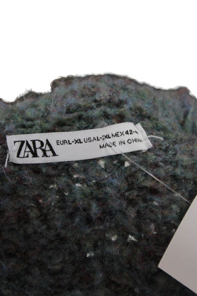 Zara Womens V Neck Cardigan Solid Gray Polyester Long Sleeve Size L