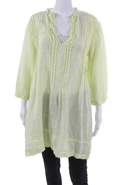 CP Shades Women Tunic Linen V-Neck 3/4 Sleeve Green Size S