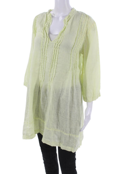 CP Shades Women Tunic Linen V-Neck 3/4 Sleeve Green Size S
