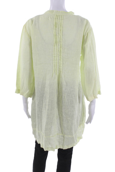 CP Shades Women Tunic Linen V-Neck 3/4 Sleeve Green Size S