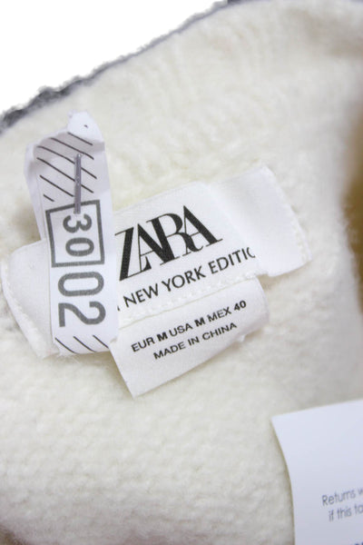 Zara Women Wool Pullover Sweater Crew Neck Long Sleeve Ivory Size M