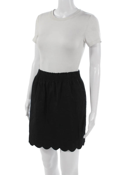 J Crew Womens Straight Pencil Skirt Black Linen Short Pull On Size 12