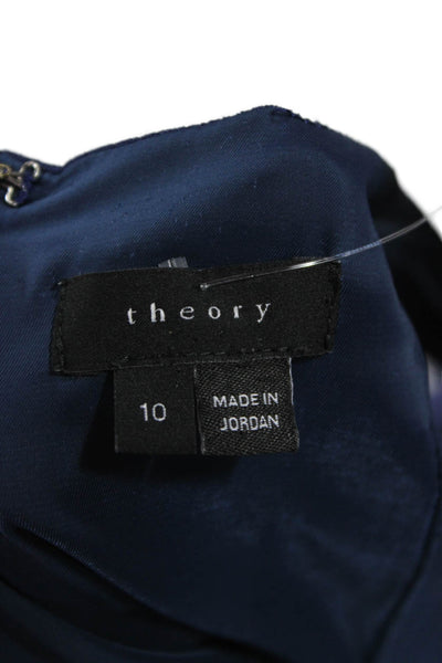Theory Women A-Line Blue Viscose Sleeveless Round Neck Short Dress Size 10