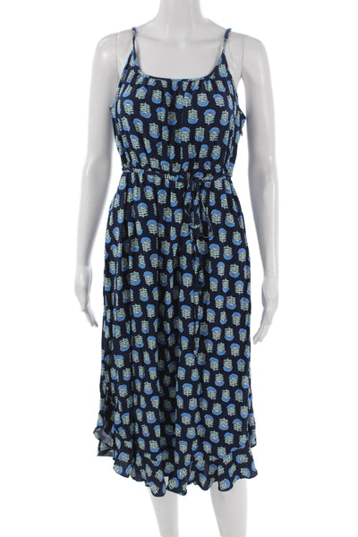 J Crew Women Sundress Blue Floral Viscose Scoop Neck Zip Long Size 8